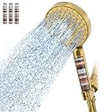 SR SUN RISE Filtered Shower Head with Handheld High Pressure 9 Spray Mode Showerhead Detachable Shower Head Water Softener Filters Beads for Hard Water Remove Chlorine 4 Filters Gold