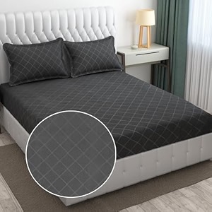 filymore 300 tc microfiber solid embossed check doubleking size bedsheet with 2 pillow covers 90x95 inches  soft durable dark grey single color bedcover for home amp hotel use