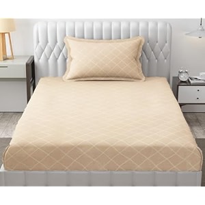 filymore 300 tc microfiber solid embossed check single bed bedsheet with 1 pillow cover 90x60 inches  soft durable cream single color bedcover for home amp hotel use