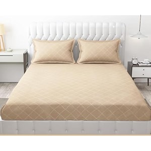 filymore 300 tc microfiber solid embossed check doubleking size bedsheet with 2 pillow covers 90x95 inches  soft durable cream single color bedcover for home amp hotel use