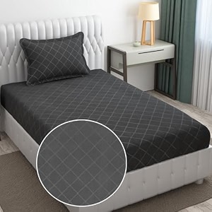 filymore 300 tc microfiber solid embossed check single bed bedsheet with 1 pillow cover 90x60 inches  soft durable dark grey single color bedcover for home amp hotel use
