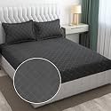 Filymore 300 TC Microfiber Solid Embossed Check Double/King Size Bedsheet with 2 Pillow Covers (90x95 Inches) – Soft, Durable Dark Grey Single Color Bedcover for Home &amp; Hotel Use