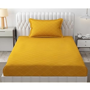 filymore 300 tc microfiber solid embossed check single bed bedsheet with 1 pillow cover 90x60 inches  soft durable yellow single color bedcover for home amp hotel use