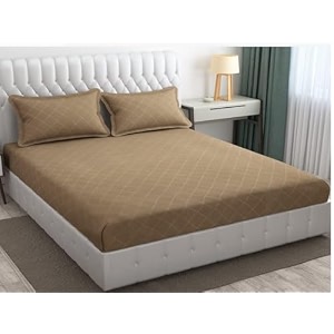 filymore stripe cream bedsheet for doubleking size bed 90x95 inches with two pillow covers made with 300 tc microfiber solid satin striped design perfect for double bed size