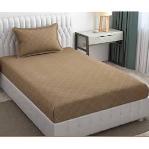 filymore 300 tc microfiber solid embossed check single bed bedsheet with 1 pillow cover 90x60 inches  soft durable beige single color bedcover for home amp hotel use