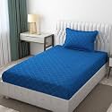 Filymore 300 TC Microfiber Solid Embossed Check Single Bed Bedsheet with 1 Pillow Cover (90x60 Inches) – Soft, Durable Blue Single Color Bedcover for Home &amp; Hotel Use