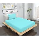 Filymore Aqua Solid bedsheet for Single Bed 240 Tc Microfiber Plain Solid Single Color Bedsheet for Single Size Bed with 1 Pillow Cover (Size :90X60 inchs) (Aqua)
