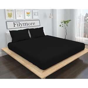 filymore plain solid black double bed sheet 240 tc made with pure microfiber single color bedsheet for doubleking size bed with 2 pillow cover black size 90x95 inchs