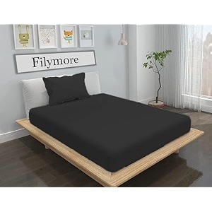 filymore plain solid single bed sheet 240 tc microfiber solid single black color bedsheet for single size bed with 1 pillow cover size  90 x 60 inchs