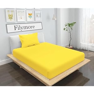 filymore plain solid yellow single bed sheet 240 tc microfiber solid color bedsheet for single size bed with 1 pillow cover size 90x60 inchs yellow