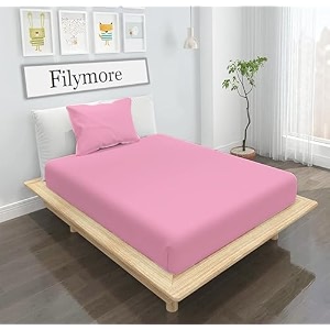 filymore pink solid plain 240 tc single bedsheet set with 1 pillow cover soft microfiber bed sheet for single bed comfortable and durable bedding easy care size 90x60 inches