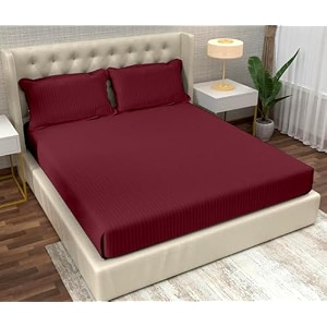 filymore satin striped bed sheet for doubleking size bed 90x95 inches with two pillow covers 300 tc microfiber solid wine stripe design perfect for double bed sizewine