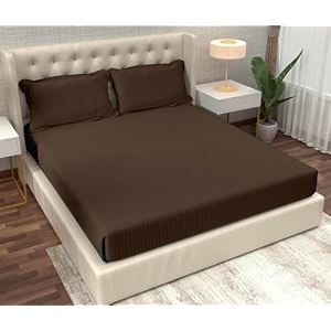 filymore striped brown bedsheet for doubleking size bed 90x95 inches with two pillow covers300 tc microfiber solid satin striped design perfect for double bed size