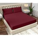 Filymore Satin Striped Bed Sheet for Double/King Size Bed (90x95 inches) with Two Pillow Covers, 300 TC Microfiber Solid Wine Stripe Design, Perfect for Double, Bed Size.(Wine)