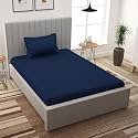Filymore Stripe Navy Blue Bedsheet for Single Bed (90x60 inches) with One Pillow Covers, Made of 300 TC Microfiber Solid Satin Striped Design, Perfect for Single, Bed Size.