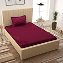 Filymore Satin Striped Wine Bedsheet for Single Bed (90x60 inches) with One Pillow Covers, 300 TC Microfiber Solid Design, Perfect for Single, Bed Size.