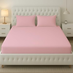 filymore solid baby pink bedsheet set  240 tc pure microfiber plain color for double bed with 2 pillow covers size 90x90 inches queen