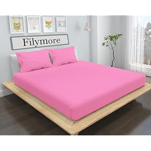 filymore solid bed sheet for double bed 240 tc soft microfiber bedsheet set for doubleking size bed comfortable and durable size 90x95 inches pink