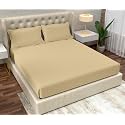 Filymore Stripe Cream Bedsheet for Double/King Size Bed (90x95 inches) with Two Pillow Covers, Made with 300 TC Microfiber Solid Satin Striped Design, Perfect for Double, Bed Size.