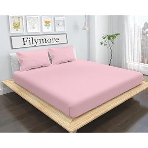 filymore rose pink solid double bedsheet for doubleking size bed microfiber 240 tc fabric single color bedcover with 2 pillow cover for girls room size 90x95 inchs rose pink