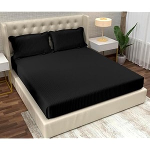 filymore satin stripe black bedsheet for doubleking size bed 90x95 inches with two pillow covers 300 tc soft microfiber solid satin striped design perfect for double bed size