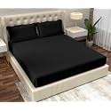 Filymore Satin Stripe Black Bedsheet for Double/King Size Bed (90x95 inches) with Two Pillow Covers, 300 TC Soft Microfiber Solid Satin Striped Design, Perfect for Double, Bed Size.