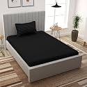 Filymore Satin Stripe Black Bedsheet for Single Bed (90x60 inches) with One Pillow Covers, Made with 300 TC Microfiber Solid Satin Striped Design, Perfect for Single, Bed Size.