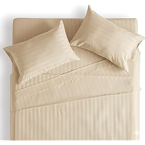 filymore super king size bedsheet for doubleking bed  300 tc satin striped microfiber solid cream embossed design  xxl 108 x 108 inches with 2 king pillow covers