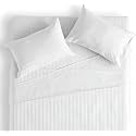 Filymore Super King Size Striped White Bedsheet for Double/King Bed Size XXL (108 x 108 inches) with Two King Size Pillow Covers, 300 TC Microfiber Solid Satin Striped Embossed, for King Size Bed.