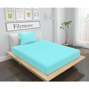 filymore aqua solid bedsheet for single bed 240 tc microfiber plain solid single color bedsheet for single size bed with 1 pillow cover size 90x60 inchs aqua