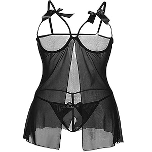 fims - fashion is my style women satin solid net above knee babydoll lingerie sets nightwear dress 1073_black black size- free size