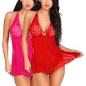 FIMS - Fashion is my style Women's Net Floral Above Knee Babydoll Nightwear
