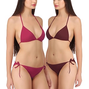 fims - fashion is my style women satin lycra bikini set non-padded lingerie set pack of 2 multicolor