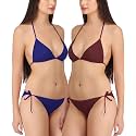 FIMS - Fashion is my style Women Satin Lycra Bikini Set Non-Padded Lingerie Set Pack of 2 Multicolor
