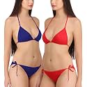 FIMS - Fashion is my style Women Satin Lycra Bikini Set Non-Padded Lingerie Set Pack of 2 Multicolor
