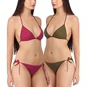 FIMS - Fashion is my style Women Satin Lycra Bikini Set Non-Padded Lingerie Set Pack of 2 Multicolor