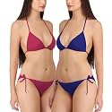 FIMS - Fashion is my style Women Satin Lycra Bikini Set Non-Padded Lingerie Set Pack of 2 Multicolor