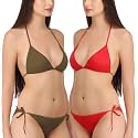 FIMS - Fashion is my style Women Satin Lycra Bikini Set Non-Padded Lingerie Set Pack of 2 Multicolor