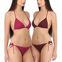 FIMS - Fashion is my style Women Satin Lycra Bikini Set Non-Padded Lingerie Set Pack of 2 Multicolor