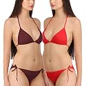 FIMS - Fashion is my style Women Satin Lycra Bikini Set Non-Padded Lingerie Set Pack of 2 Multicolor