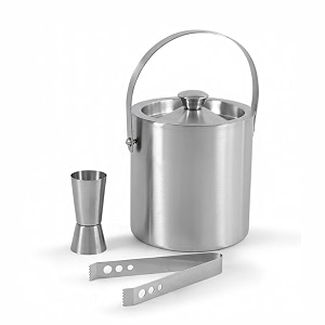 finality premium stainless steel ice bucket with tongs and jigger  15 litre double walled insulated ice box for bar home amp parties silver matte ib  tong  jigger