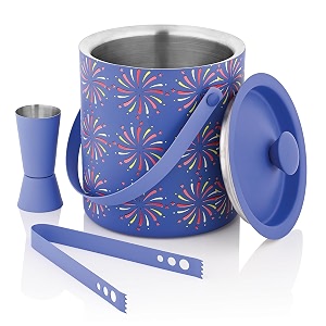 finality stainless steel double walled insulated ice bucket with lid with tong and v peg measure 1 liter royal blue