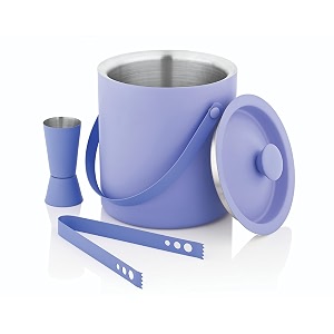 finality stainless steel double walled insulated ice bucket with lid with tong and v peg measure 1 liter sky blue