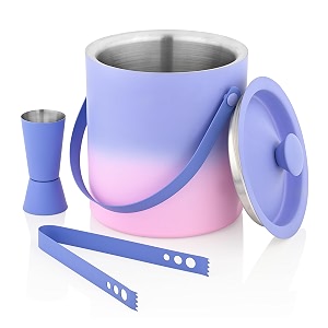 finality stainless steel double walled insulated ice bucket with lid with tong and v peg measure 15 liter blue amp pink