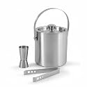 FINALITY Premium Stainless Steel Ice Bucket with Tongs and Jigger – 1.5 Litre Double Walled Insulated Ice Box for Bar, Home &amp; Parties (Silver Matte IB + Tong + Jigger)