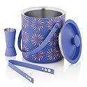FINALITY Stainless Steel Double Walled Insulated Ice Bucket with Lid with Tong and V Peg Measure, 1 Liter (Royal Blue)