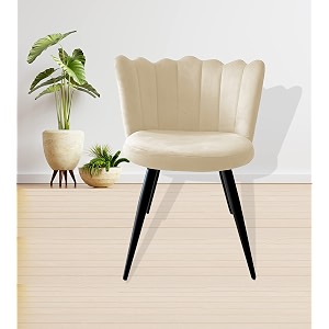 finch fox crown luxurious home collection dining chairs in cream velvet material and stylish design with black powder coated metal legs