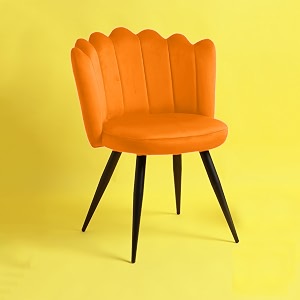 finch fox crown luxurious home collection dining chairs in orange velvet material and stylish design with black powder coated metal legs