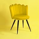 Finch Fox Crown Luxurious Home Collection Dining Chairs in Yellow Velvet Material and Stylish Design with Black Powder Coated Metal Legs