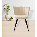 Finch Fox Crown Luxurious Home Collection Dining Chairs in Cream Velvet Material and Stylish Design with Black Powder Coated Metal Legs